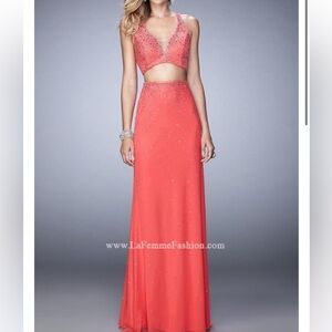 NEW La Femme 22368 two piece dress grapefruit embellished 6